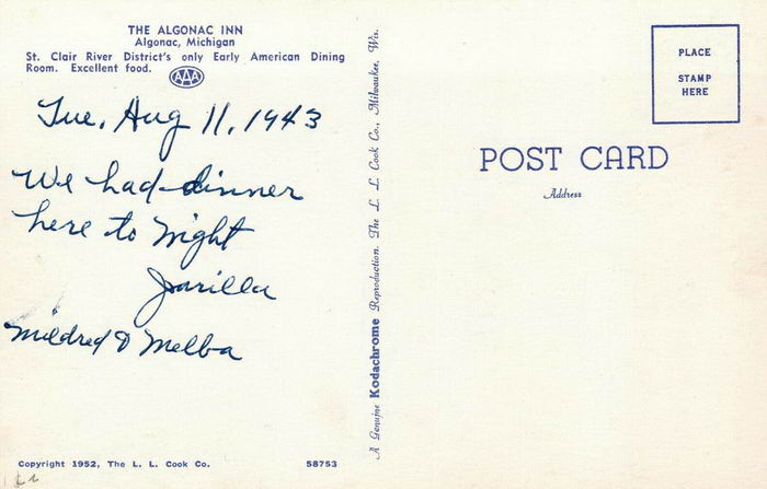 The Algonac Inn - Old Postcard (newer photo)